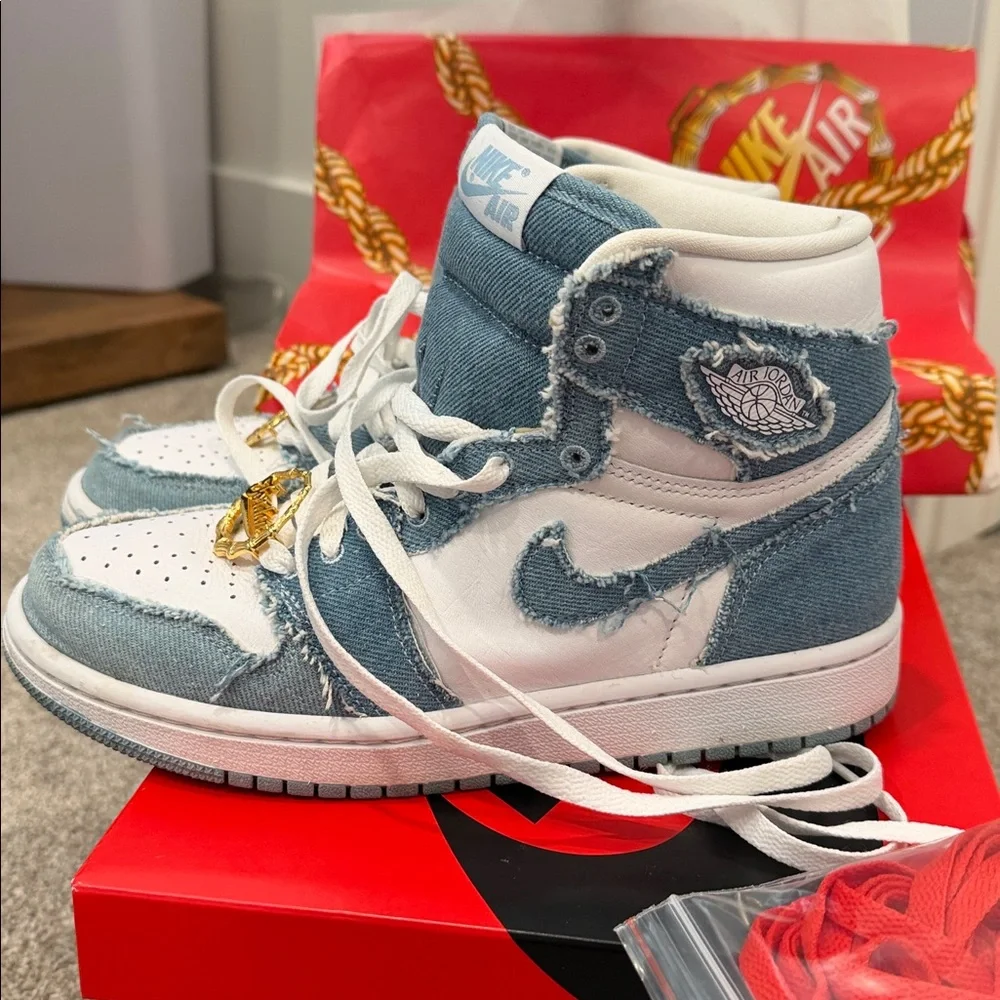 Nike women denim and White High-Top Sneakers with Gold Accent - Picture 5 of 8